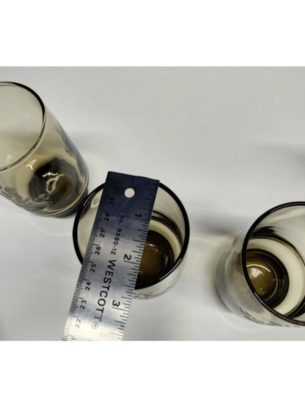 4- Libbey Pfaltzgraff Village Brown Smoke Etched Glasses Vintage Tumblers